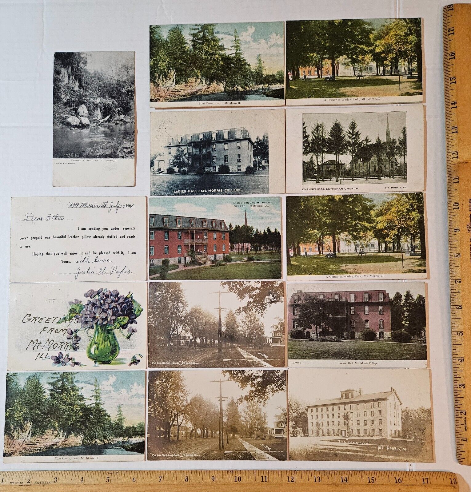 (14) Vintage MT/MOUNT MORRIS, ILLINOIS Postcards Lot/Some RPPC/Real Photo L@@K