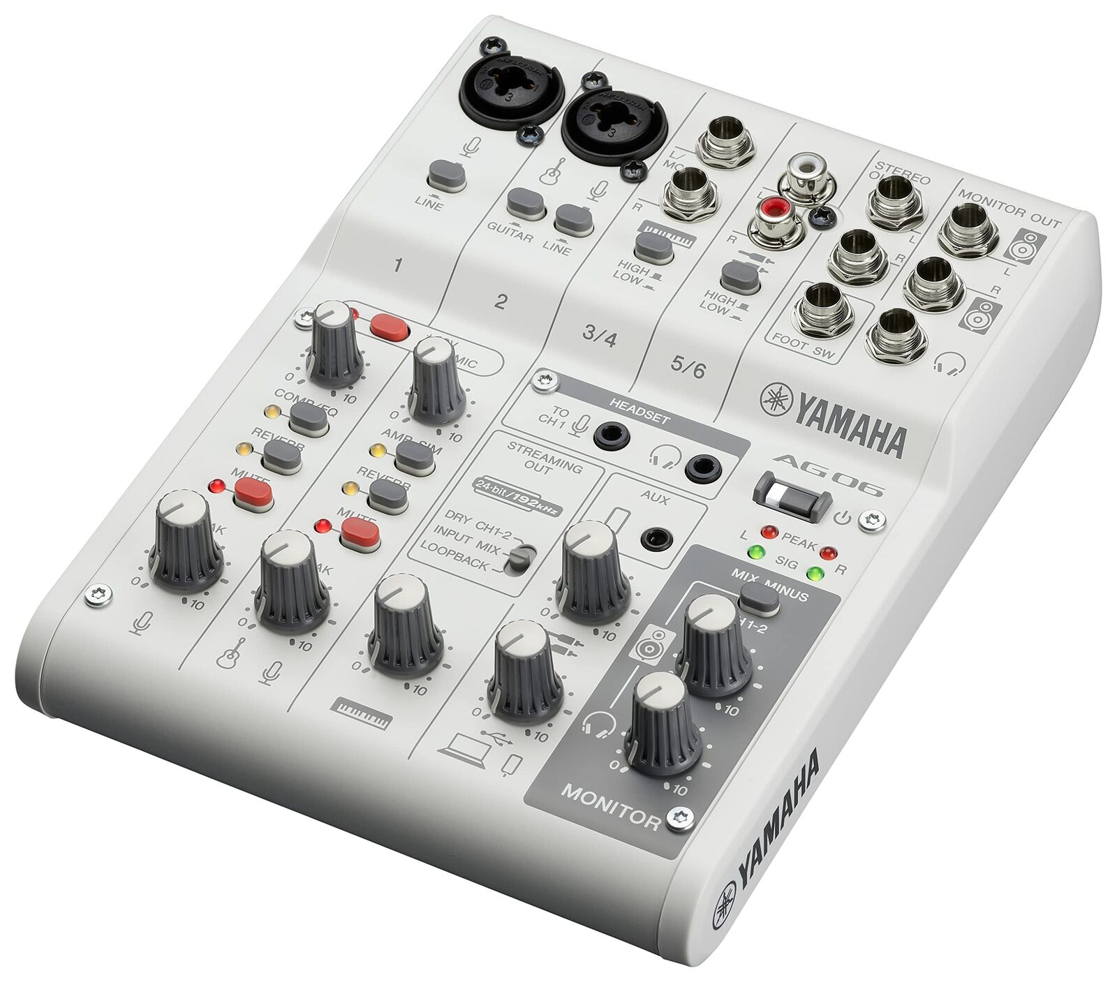 Yamaha Live Streaming Mixer 6 Channel White W AG06MK2 Audio Interface
