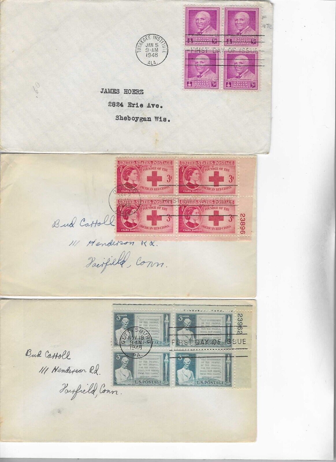 6-1948-FIRST DAY COVERS-BLOCK OF FOUR