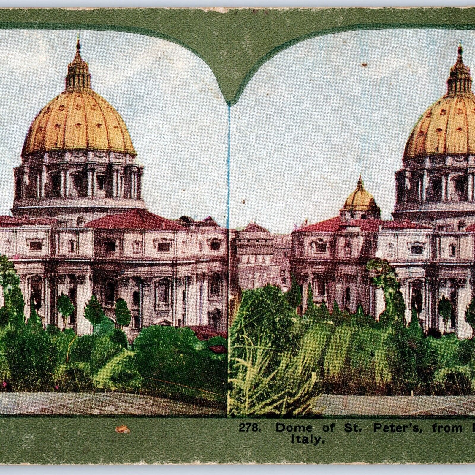 c1900s Rome, Italy Dome St. Peter's Basilica Gold Stereoview Litho Photo Old V35