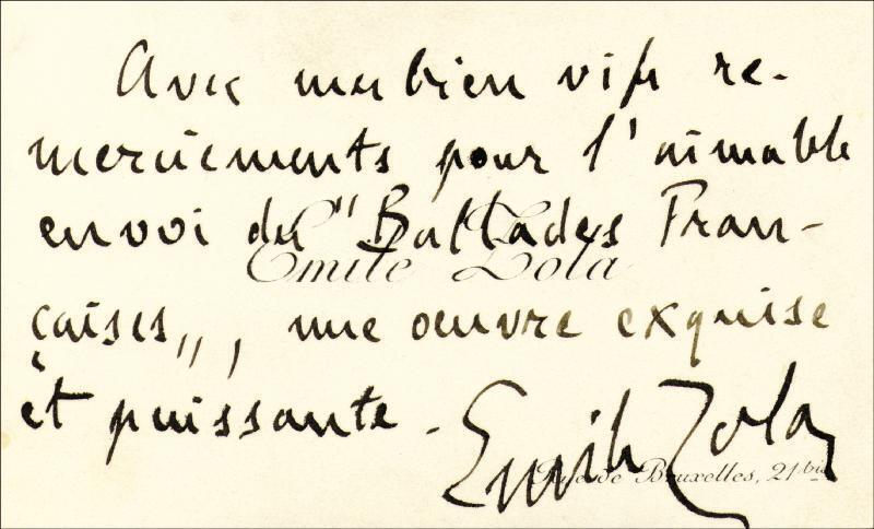 EMILE ZOLA - AUTOGRAPH SENTIMENT ON CALLING CARD SIGNED