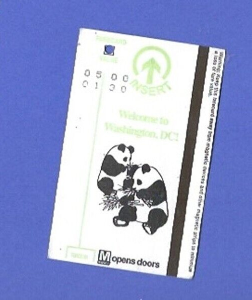Washington, DC Metro Subway Ticket Panda Bears WMATA Paper Fare Card 