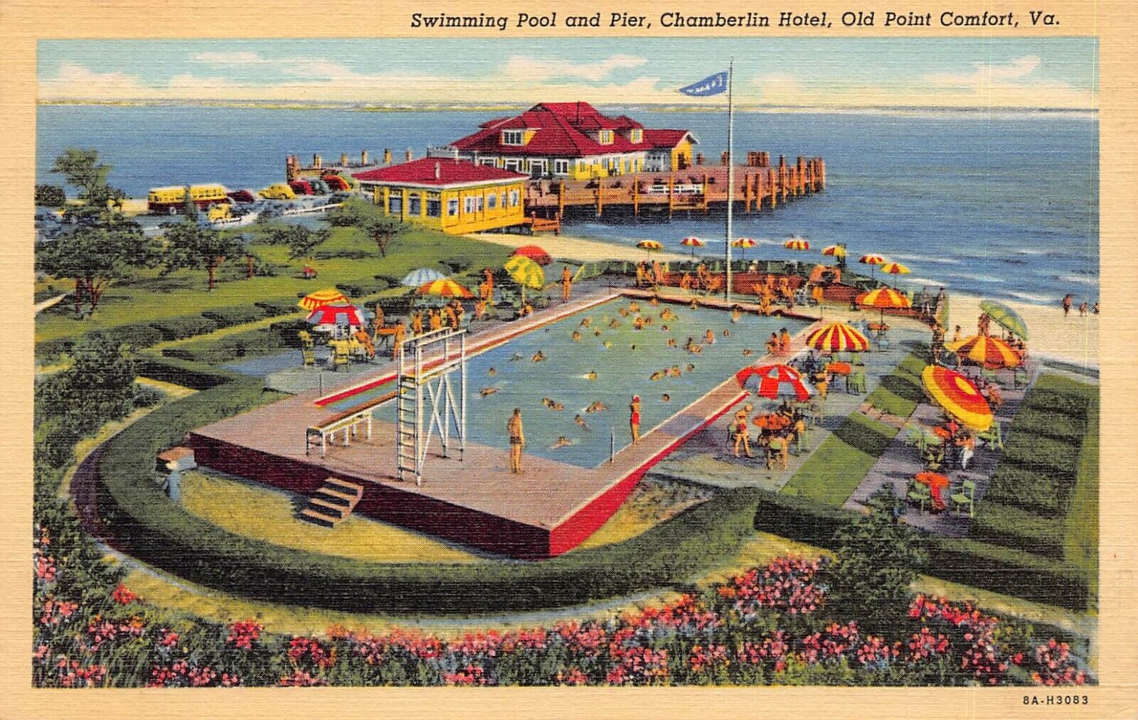 Old Point Comfort Virginia VA Chamberlin Hotel Swimming Pool Pier Linen Postcard