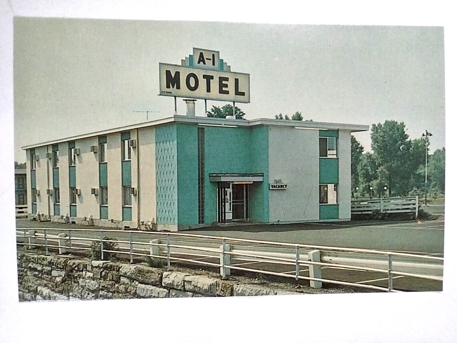 Utica New York NY Postcard A-1 Motel Exterior View Sign Parking Lot 1960's