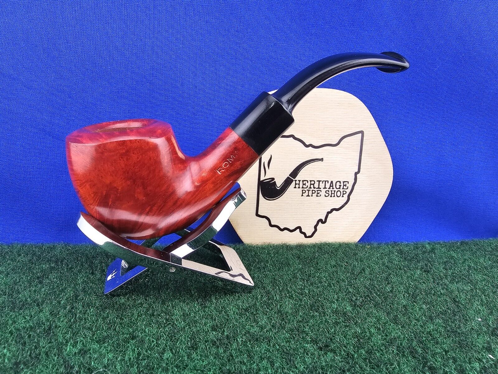 Roma Italian Smooth Red Finish Flat Sided Bent Stem Unsmoked Briar Estate Pipe
