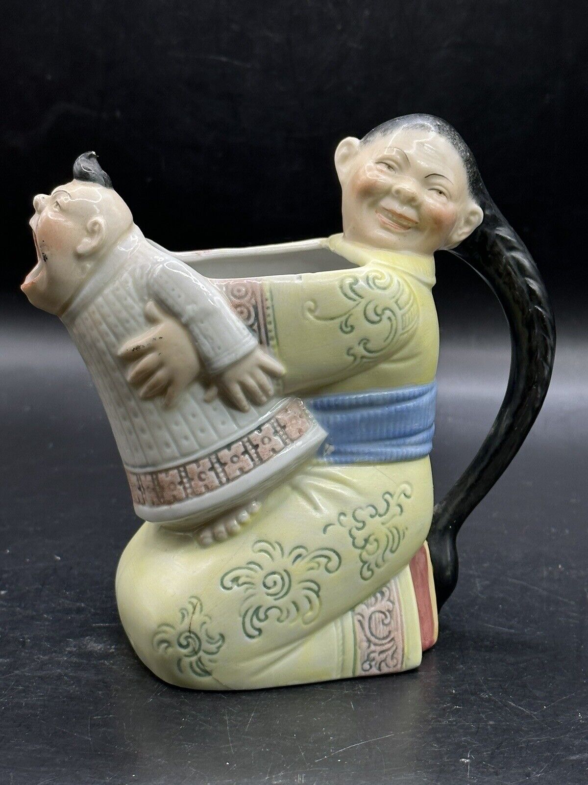 Schafer & Vater Whimsical Pitcher Chinese Man Holding a Crying Baby RARE