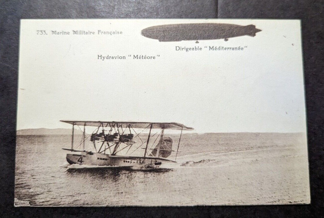 Mint France Postcard Dirigible Mediterranean Zeppelin Hydroplane Meteor