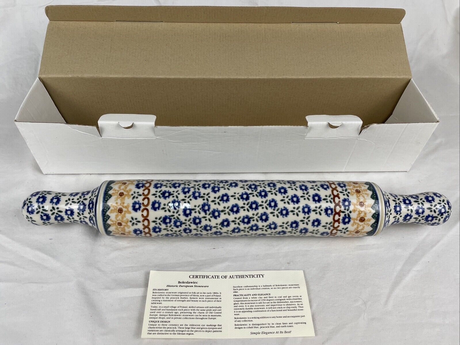Hand Painted Polish Pottery Rolling Pin with Certificate of Authenticity New
