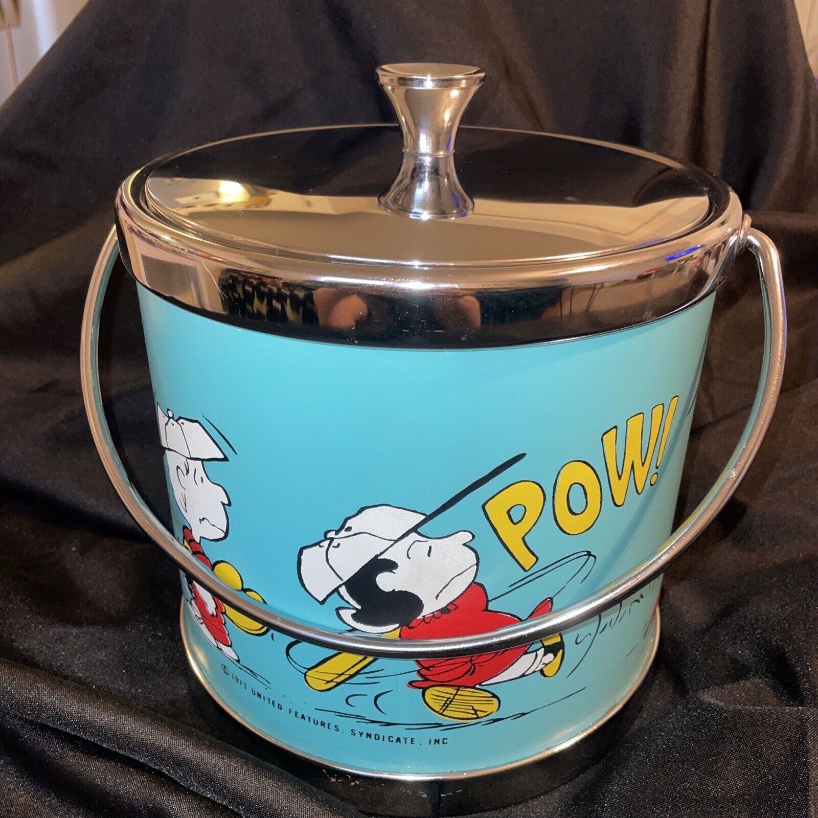 Extremely Rare 1973 Snoopy Peanuts Baseball Ice Bucket MUSIC BOX Charlie Brown