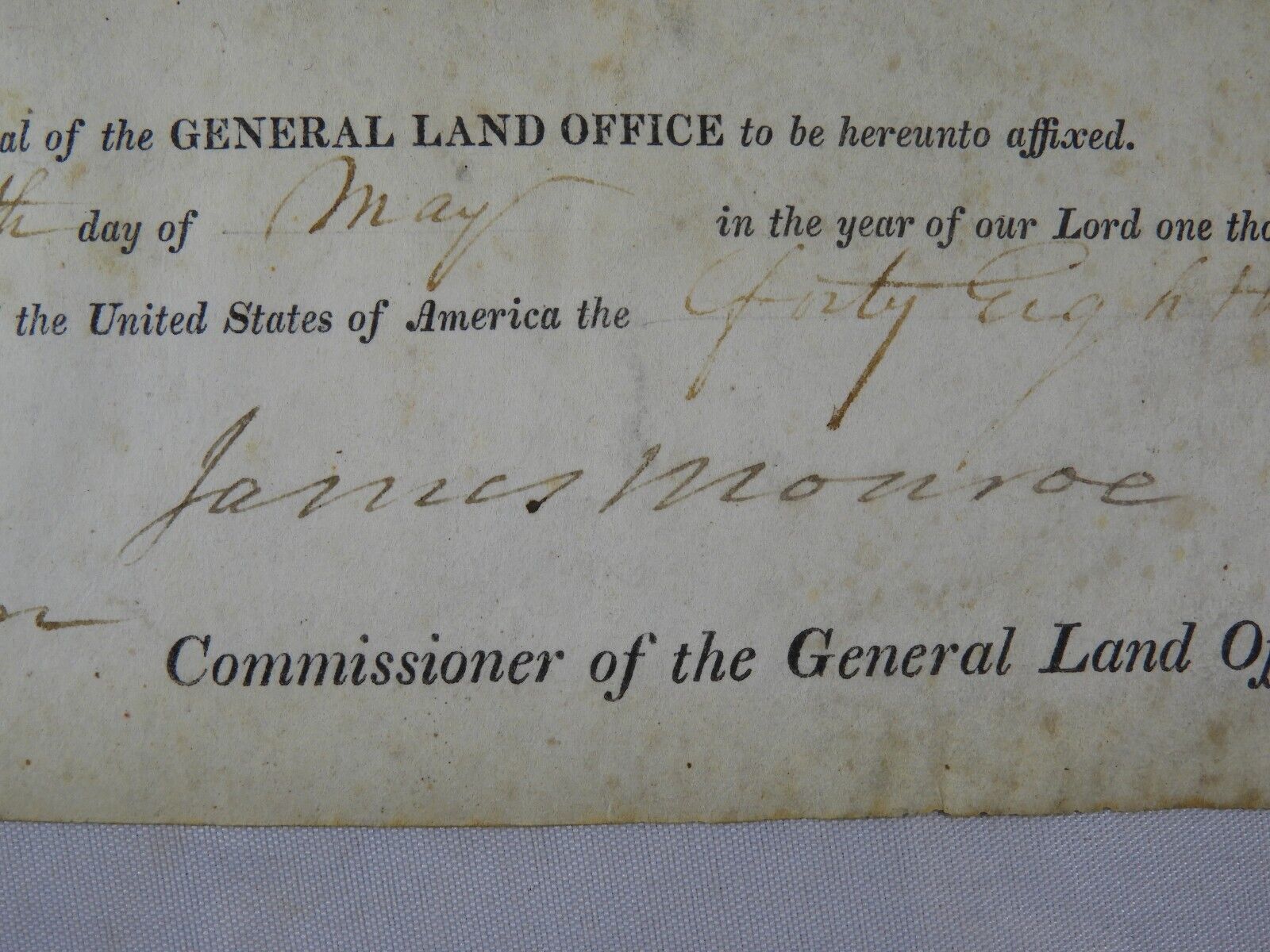 James Monroe - Document Signed - Bold Signature - Grants Land in Shawneetown, IL