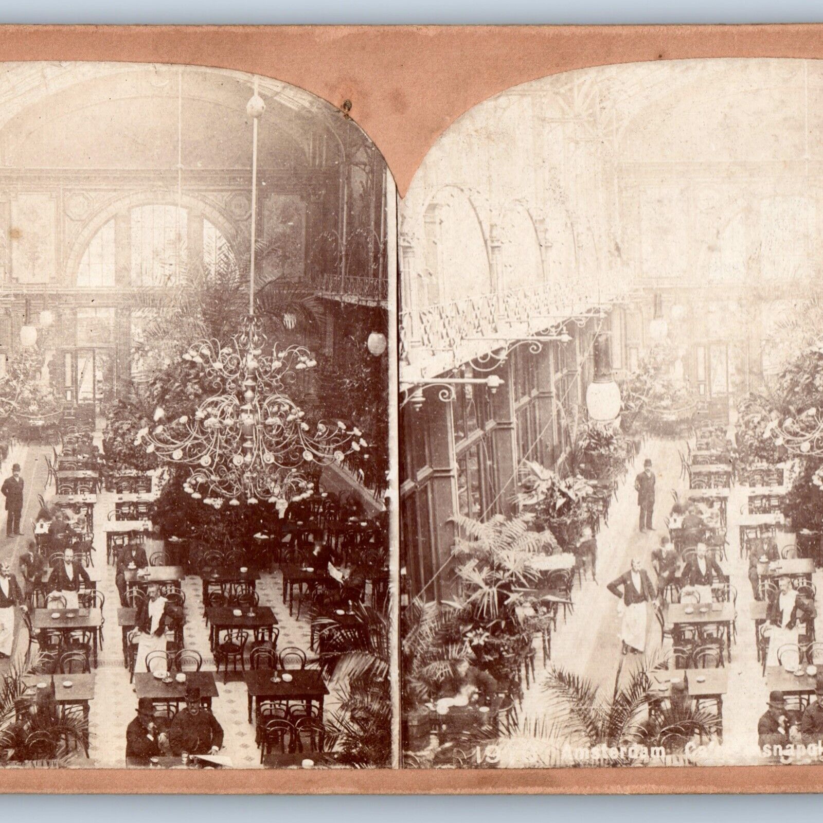 c1900s Amsterdam Unknown Cafe Cafeteria Interior Real Photo Stereoview Eat V46