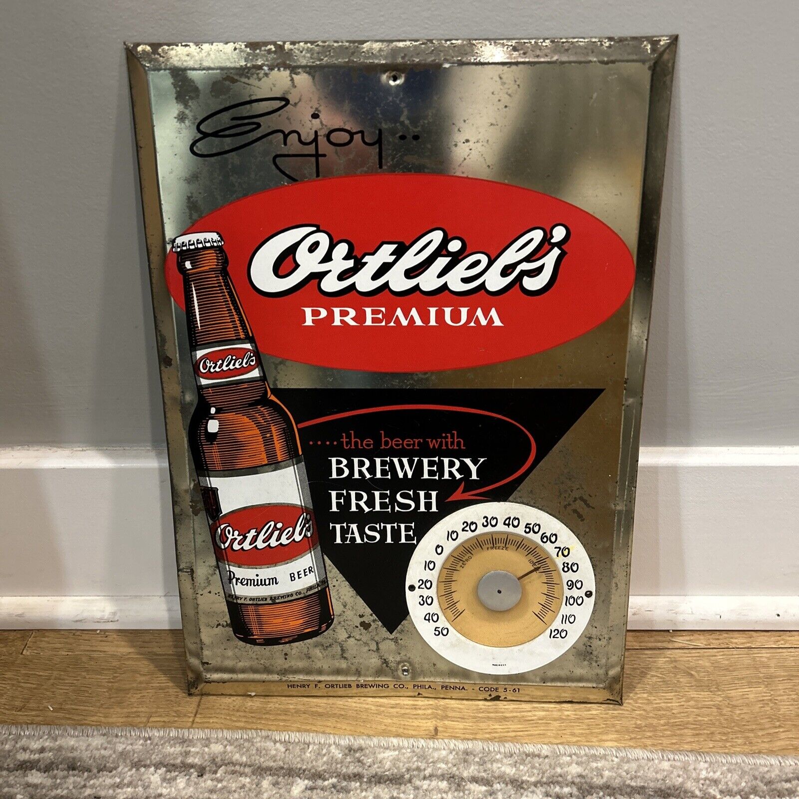 Vintage 60’s Ortlieb’s Premium Beer Advertising Sign With Working Thermometer