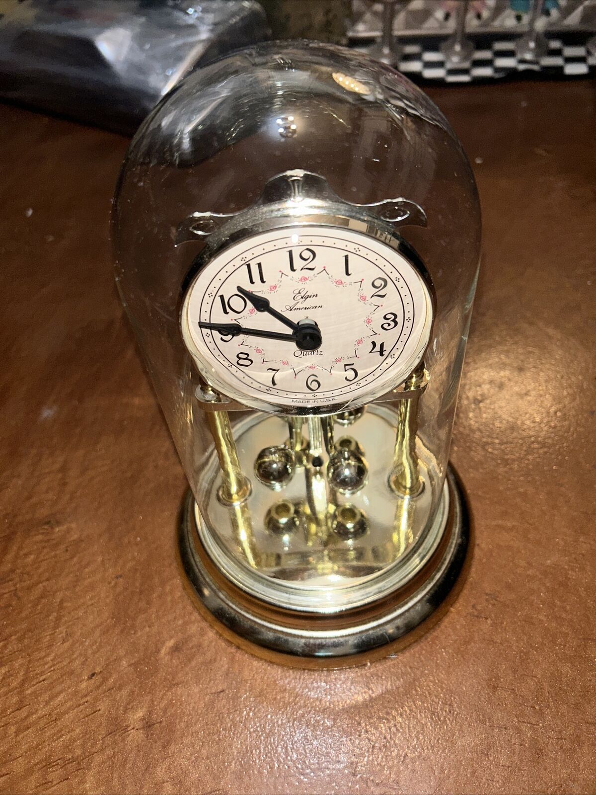 Vintage Elgin American Anniversary Clock Glass Dome. Missing Three Finals at Top