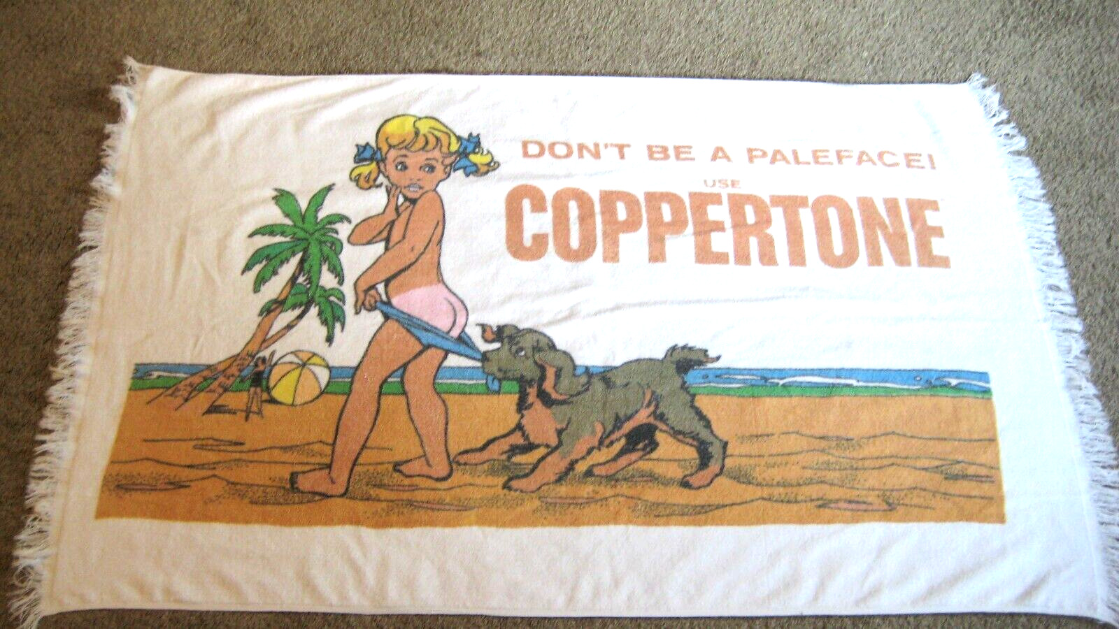 Vintage DON\'T BE A PALE FACE USE COPPERTONE Beach Towel 56\