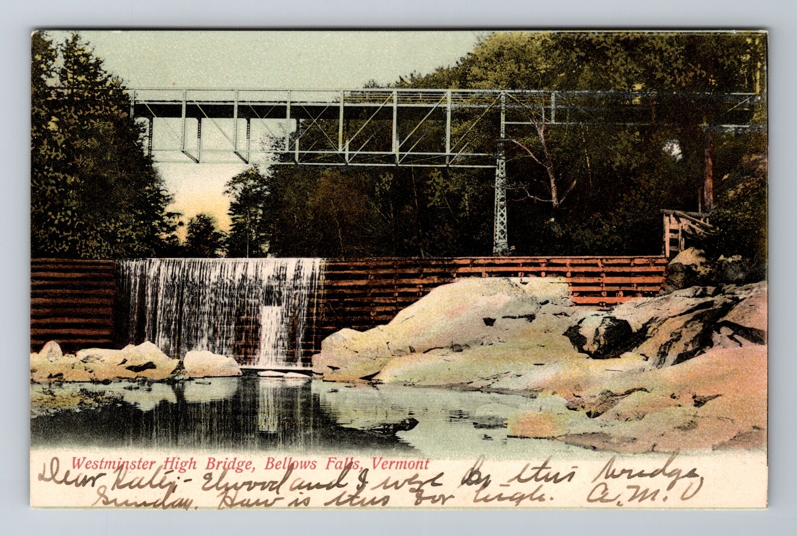 Bellows Falls VT-Vermont, Westminster High Bridge, Vintage c1906 Postcard
