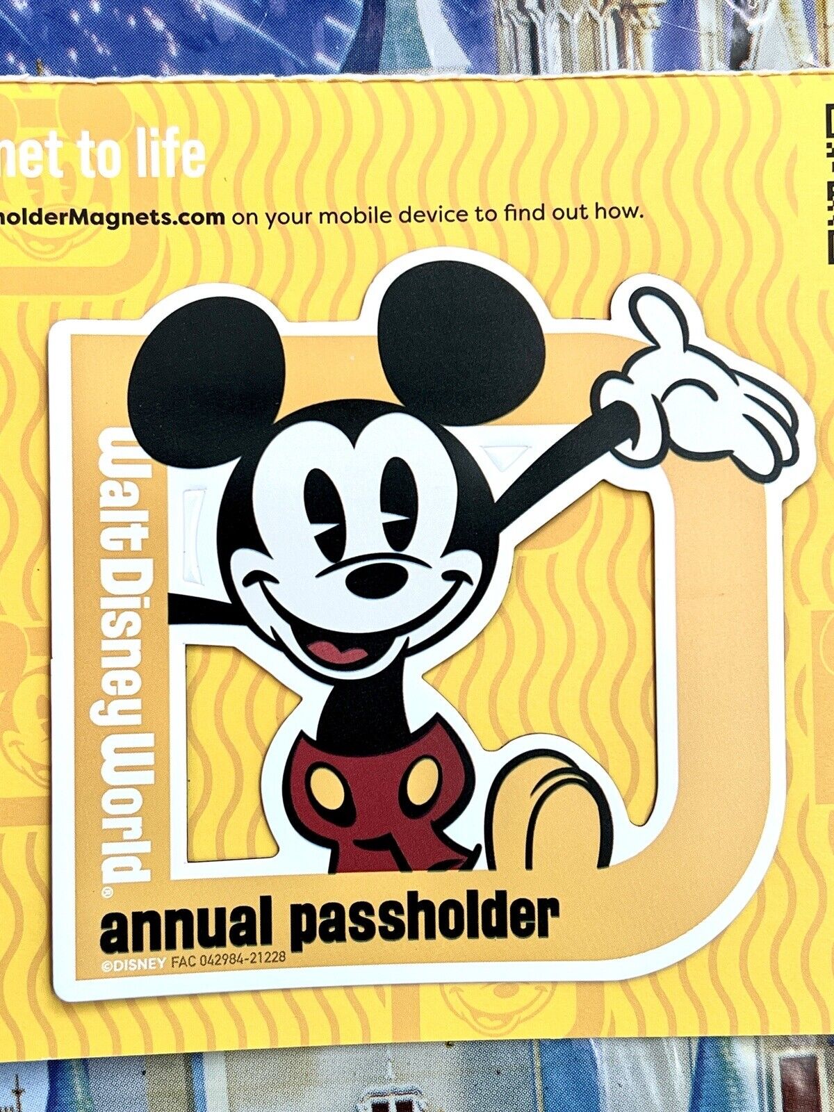 💛 Walt Disney World Retro D Annual Passholder Mickey Mouse Car Magnet Authentic