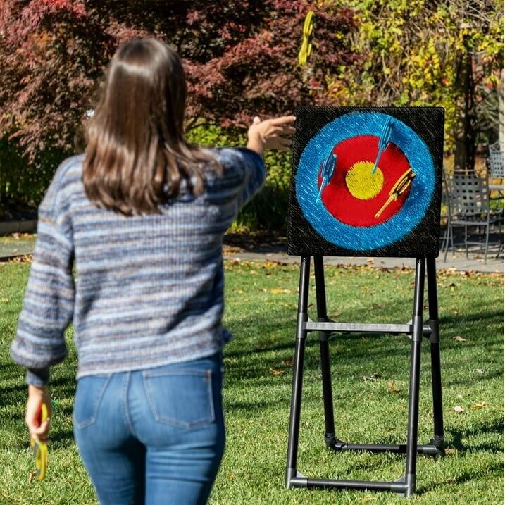 Axe Throwing Target Game - 5ft Tall Sturdy Steel Frame - Includes 8 Throwing Axe