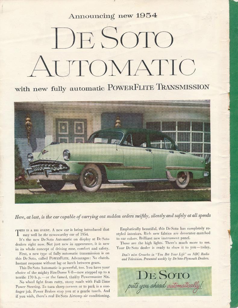 Magazine Ad - 1954 - De Soto Automatic