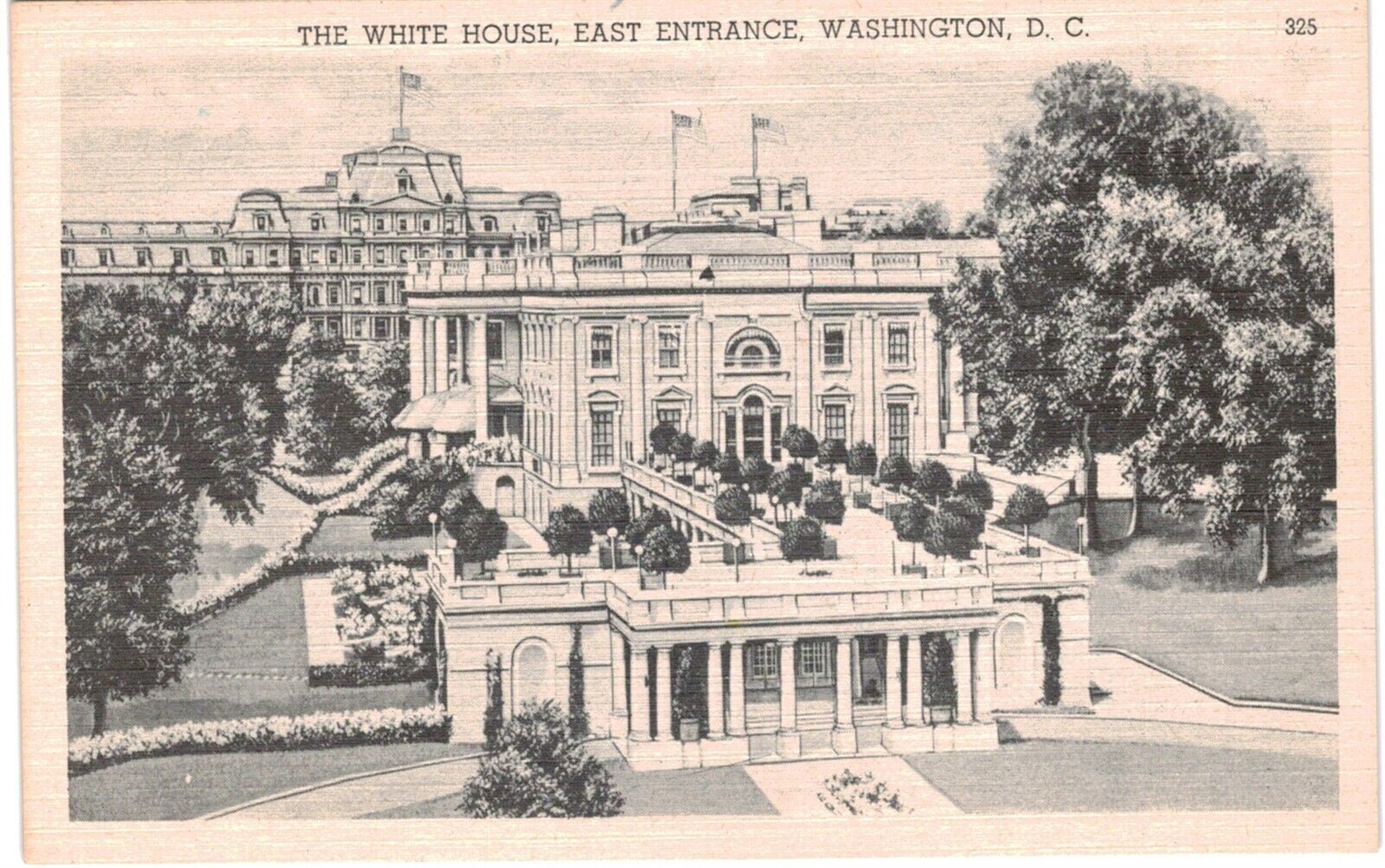 Washington DC White House East Entrance Monochrome Linen 1940 DC 