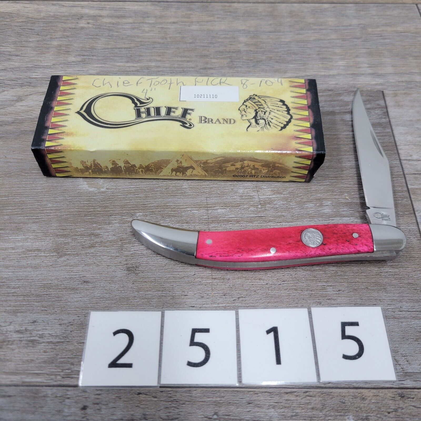 Chief Brand Toothpick Folding Pocket Knife Red Smooth Bone Handles 