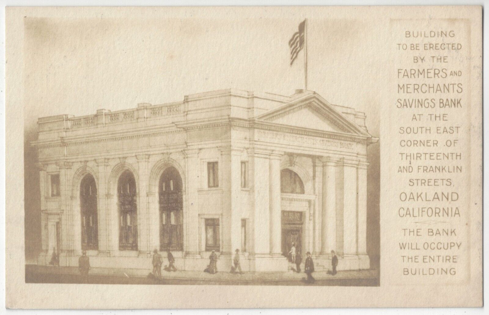 1906 Oakland, California - REAL PHOTO Farmers & Merchants Bank, Vintage Postcard