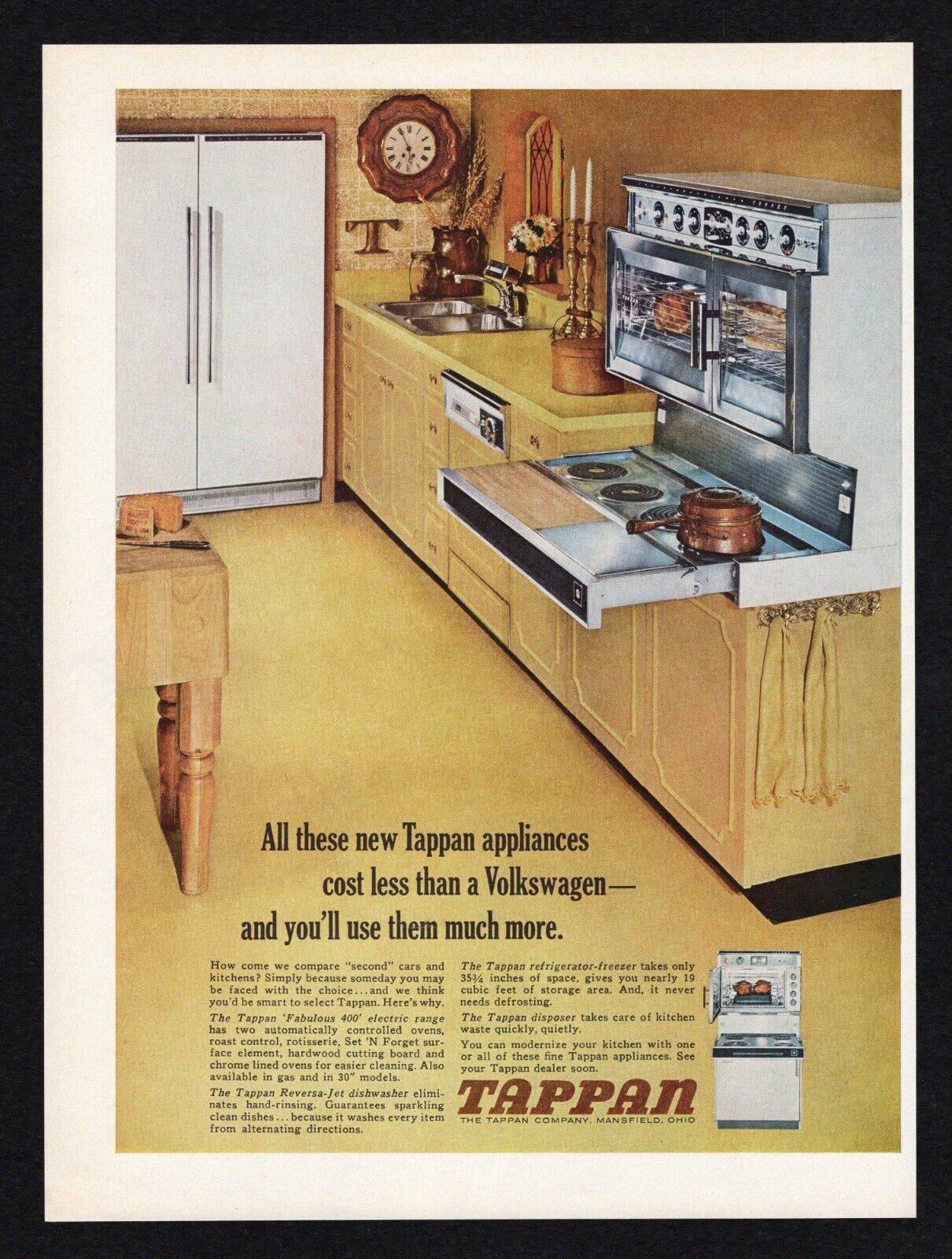 1965 Tappan Appliances Cost Less Than Volkswagen Modernize Kitchen Print Ad Vtg