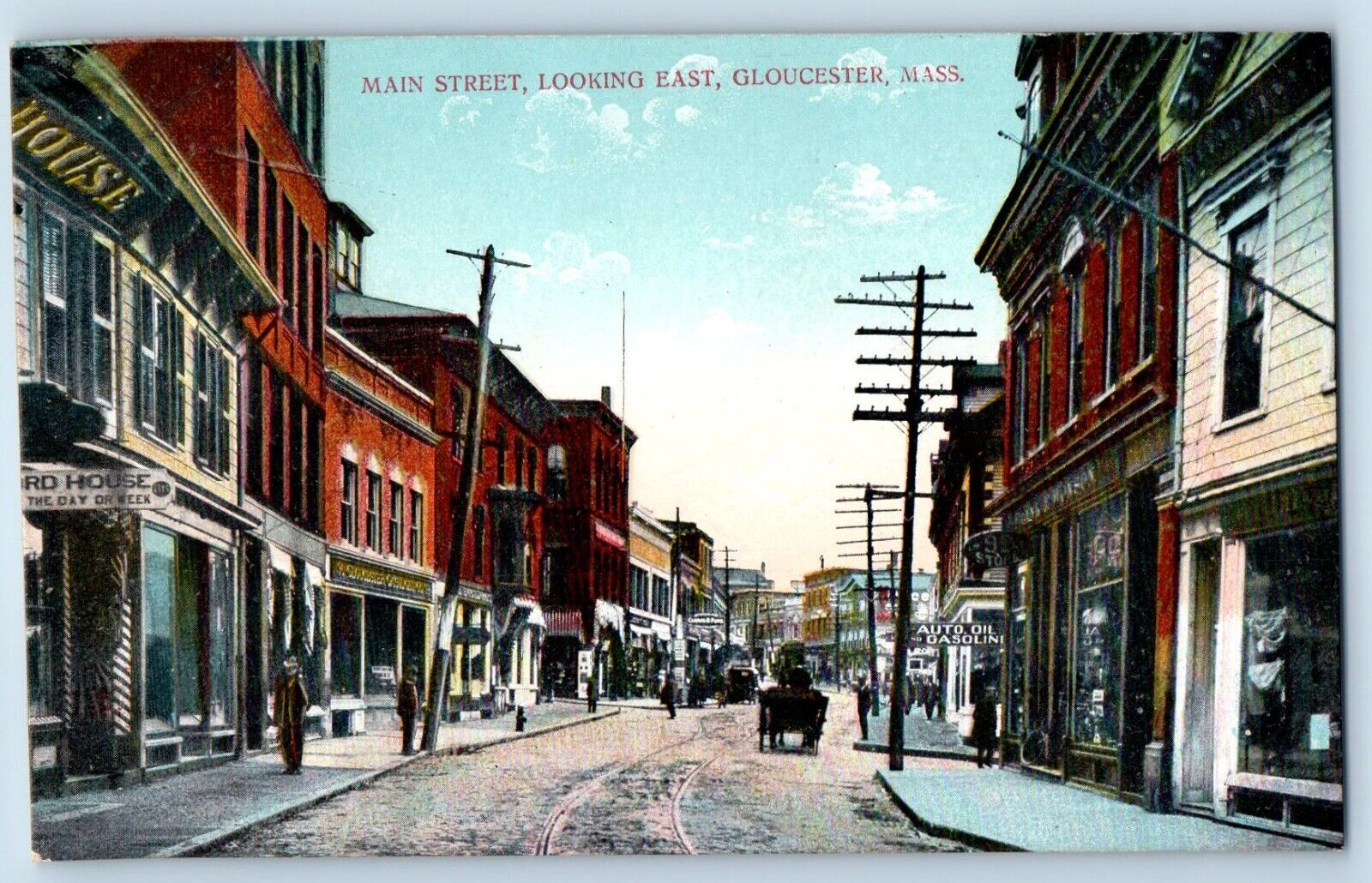 Gloucester Massachusetts Postcard Main Street Looking East c1910 Vintage Antique