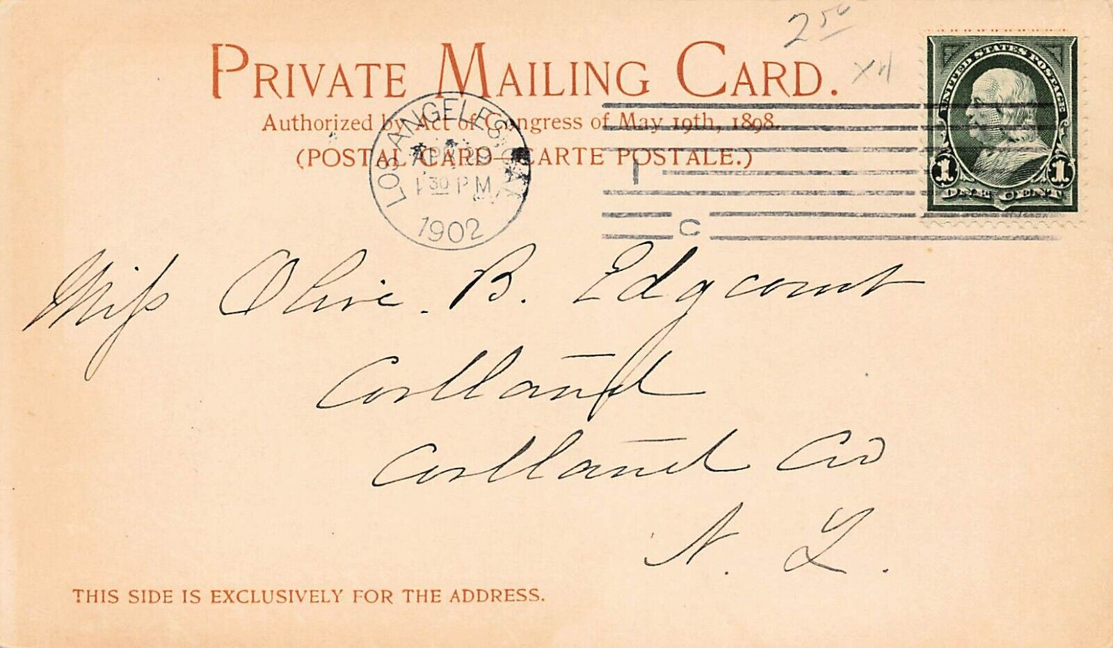 US Scott #279 1c Franklin 1898 Stamp Private Mailing Card Los Angeles Mission A8