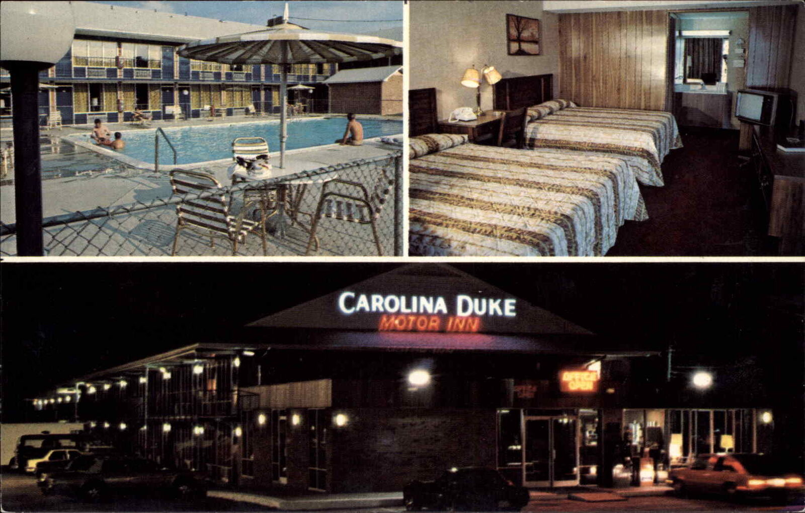 Durham North Carolina NC Motel Carolina Duke Neon Lights TV c1950s-60s Postcard