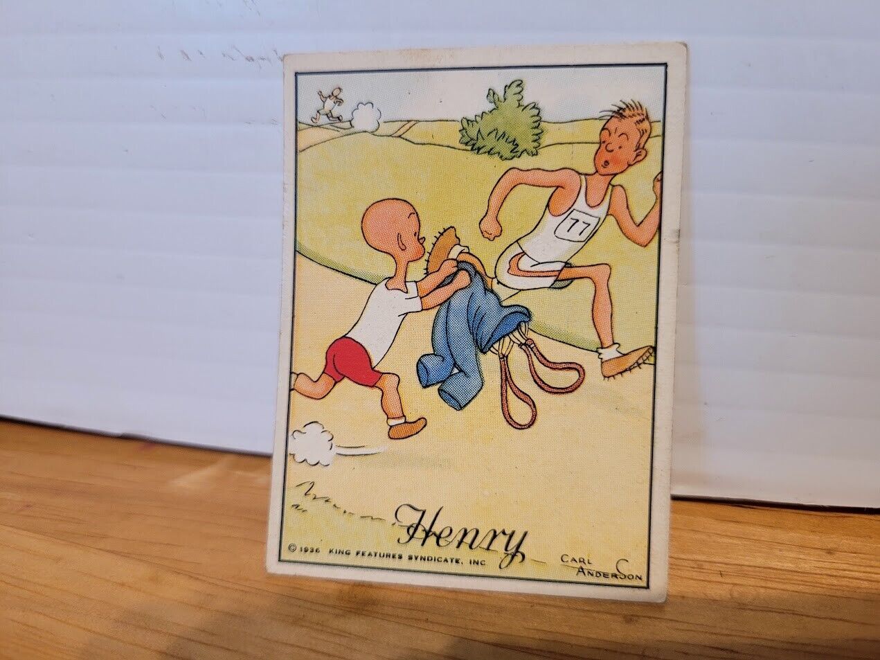 VINTAGE 1930\'S J. WIX KENSITAS  HENRY COMIC CARD RUNNING A RACE #2