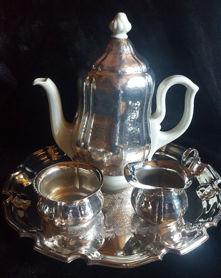 Exquisite 3-Pc. Polished Vintage Silver Coffee Set w/ 12-1/4\