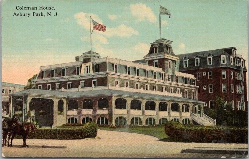 c1910s Asbury Park, New Jersey Postcard COLEMAN HOUSE HOTEL Street View / Unused