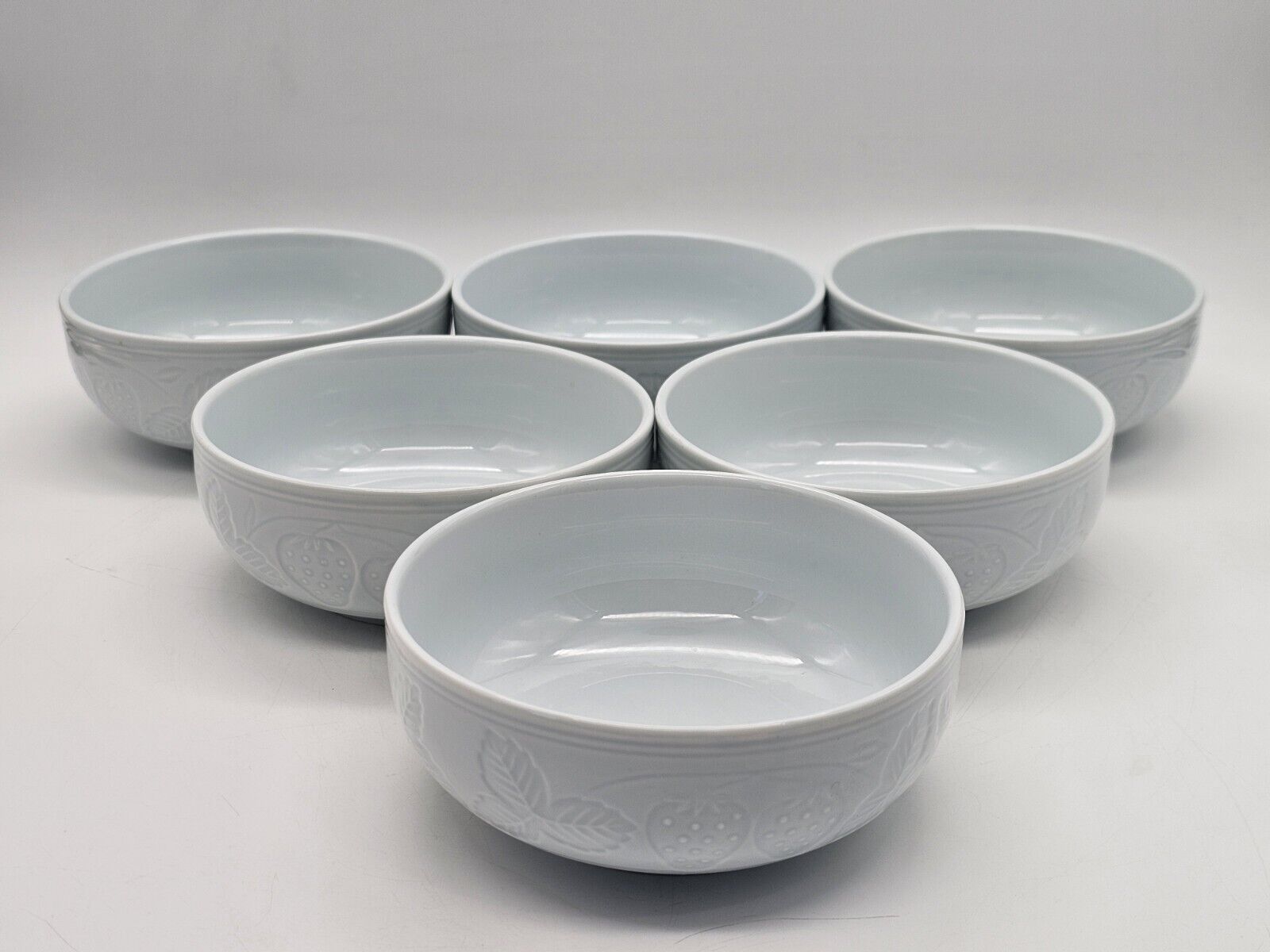 Korean Celadon Porcelain Bowl with Struberry and Leaves 5.5” set Of 6