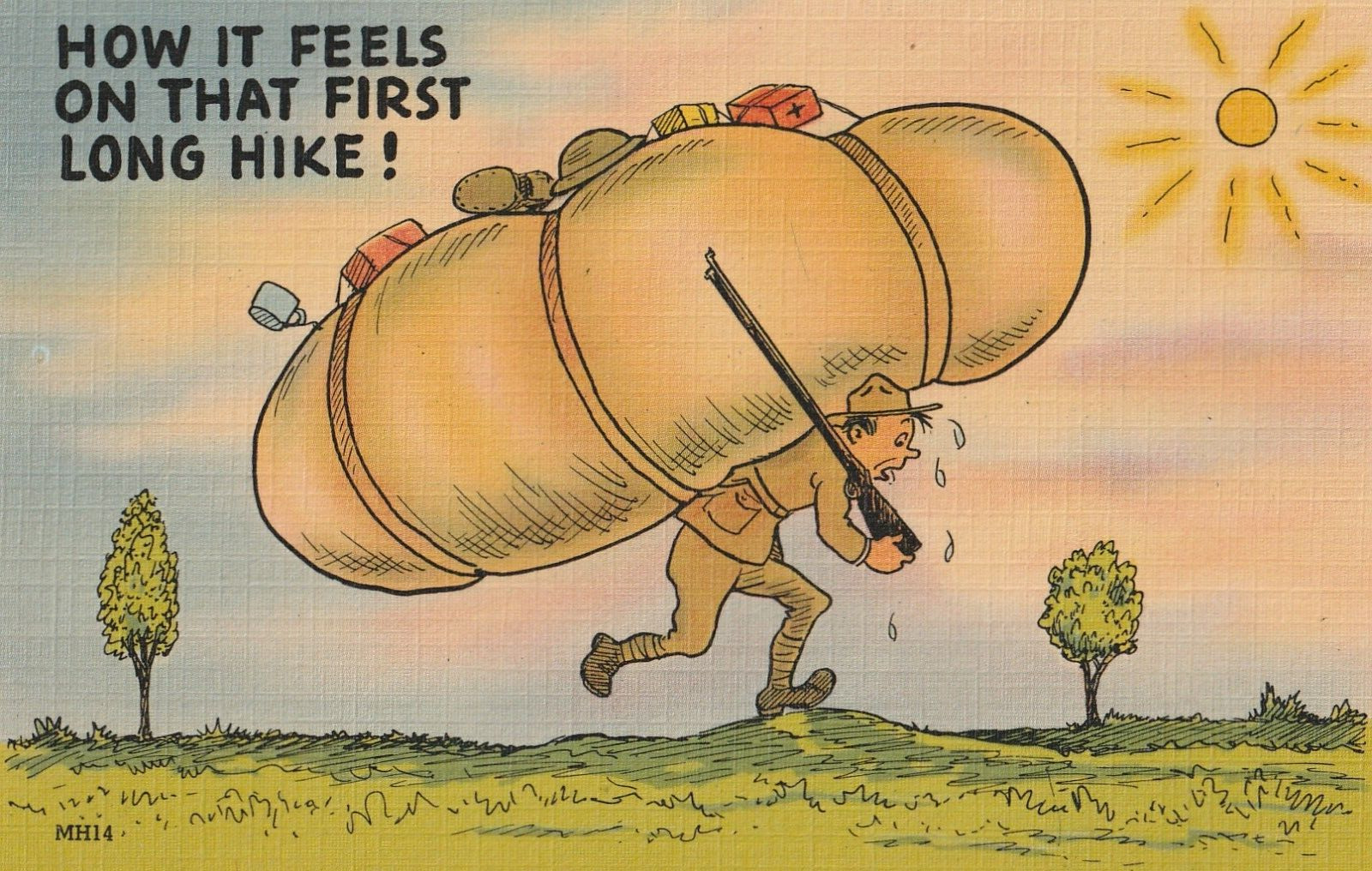 Vintage WW2 Postcard Army How it Feels on that First Hike Military Humor