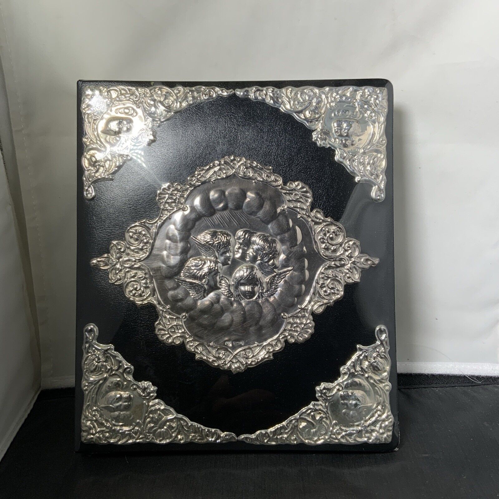 RARE Photo Album  Angels Sterling Silver Leather England 9”x10.5” PHOTO New