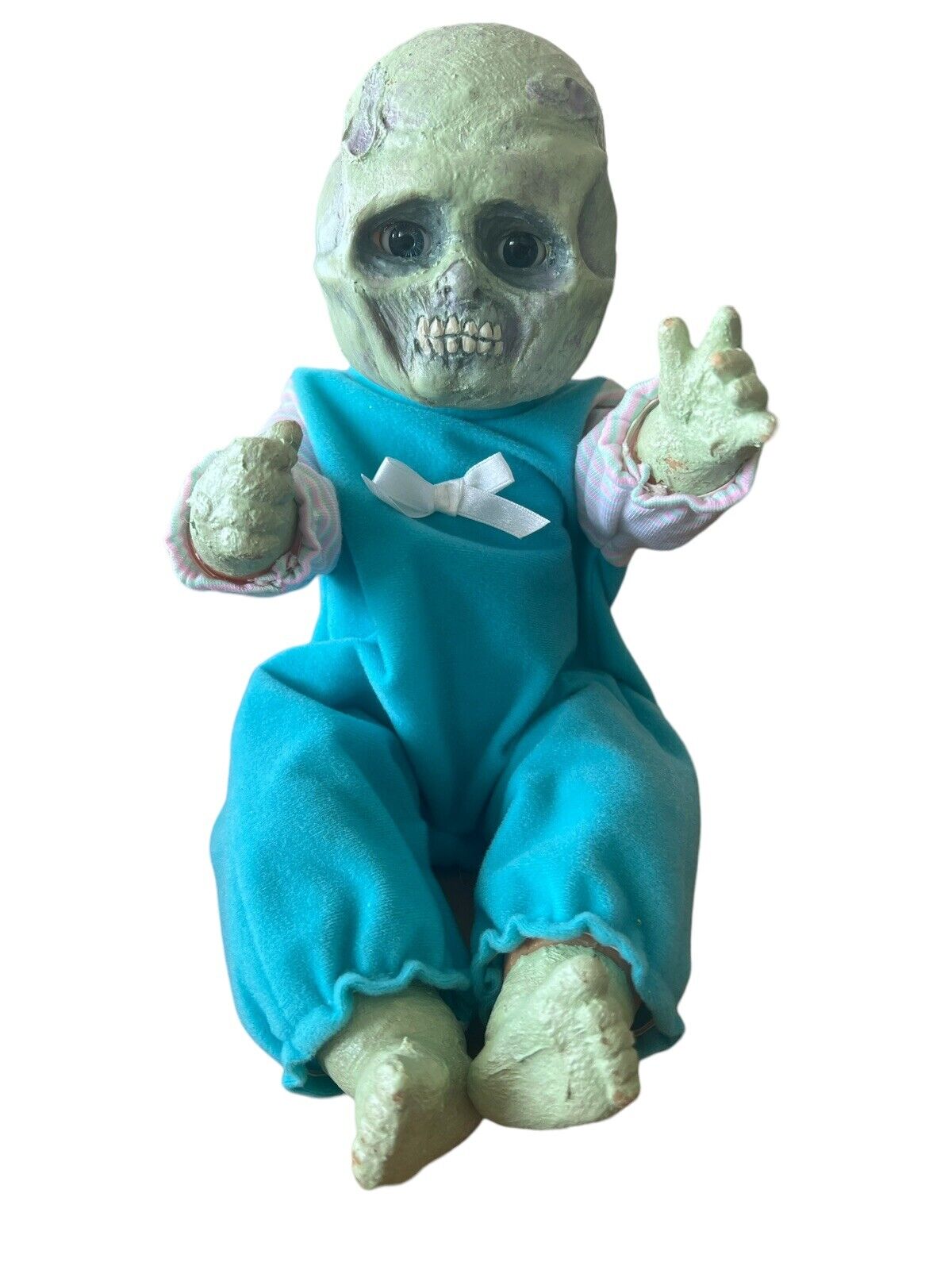 Halloween Zombie Alien Monster Green Baby Handmade 15” Closes Eyes Scary