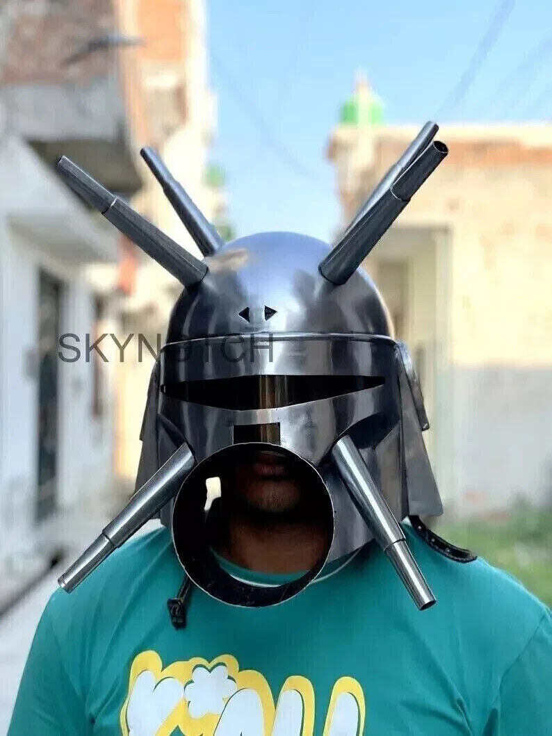 Mandalorian Helmet 18 Gauge Steel Helmet Movie Pro Star War\'s Custom Halloween
