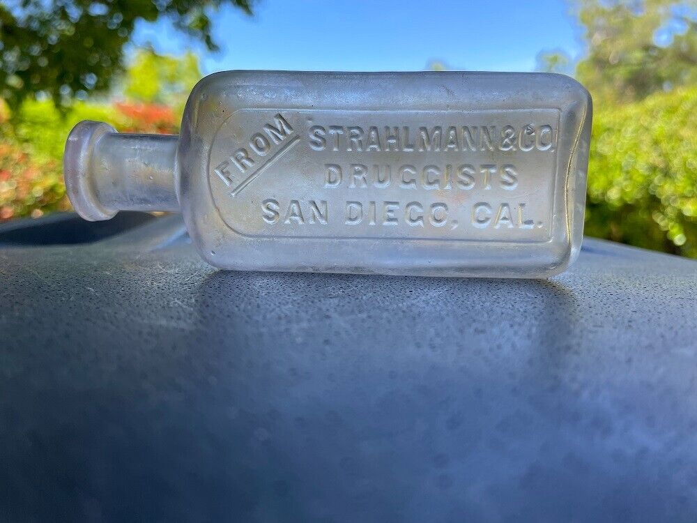 FROM STRAHLMANN & CO. DRUGGISTS SAN DIEGO, CAL. NEAT OLD DRUG BOTTLE
