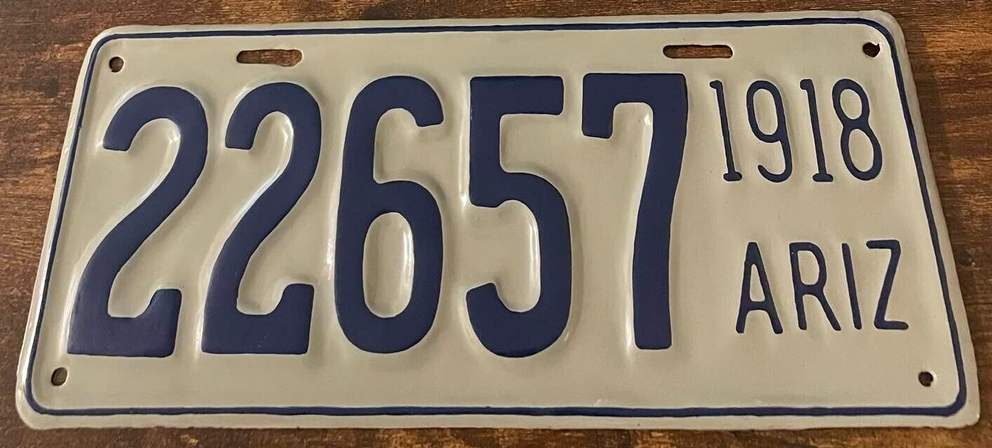 Vintage 1918 Arizona License Plate 22657
