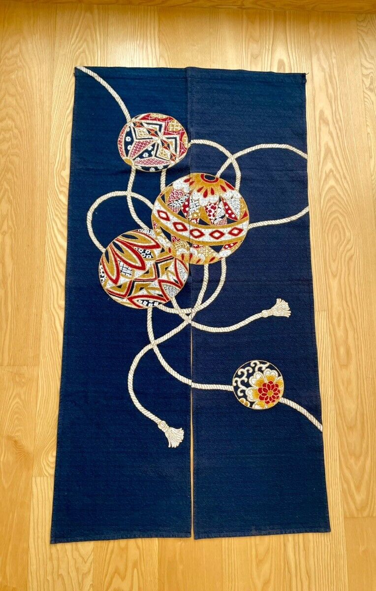 Vintage Japanese Noren Curtain BORO Traditional Japanese Ball Tapestry Wall Deco