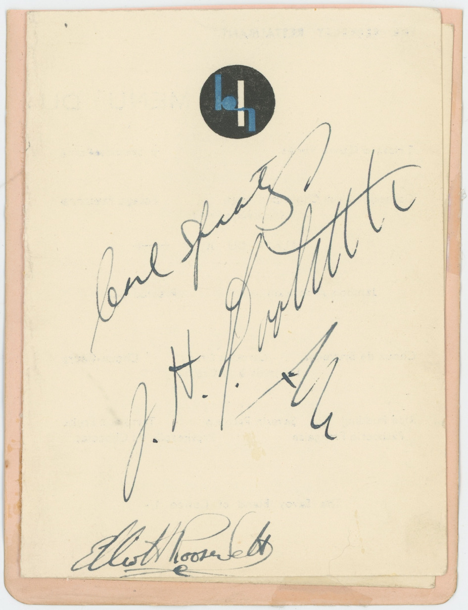 Jimmy Doolittle & Elliott Roosevelt Autographed Signed Menu AMCo COA 26339