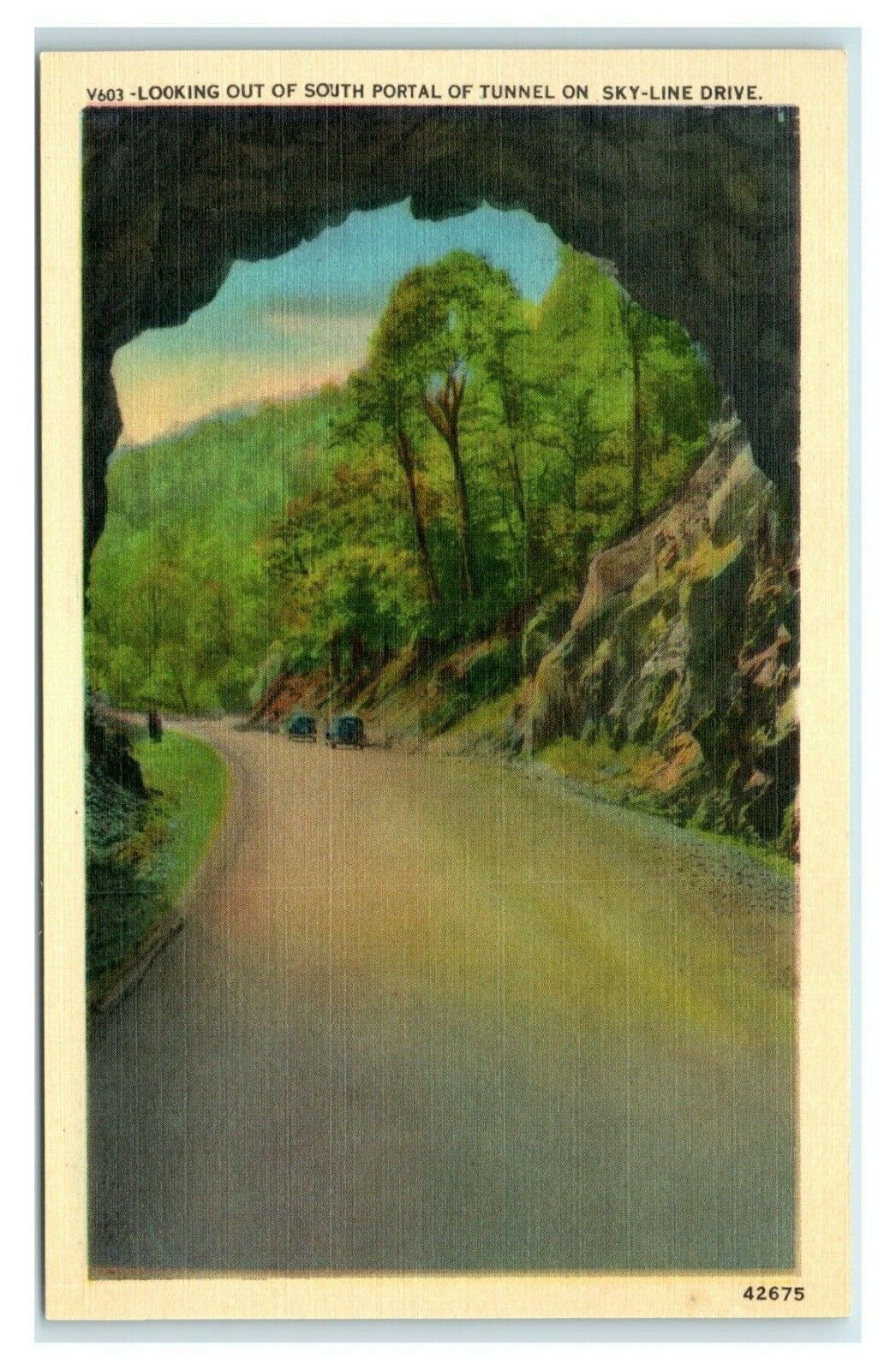 Postcard Looking out of South Portal of Tunnel on Sky-Line Drive, linen X23