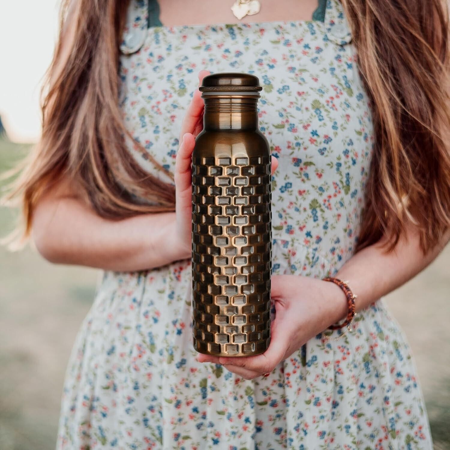 Copper Water Bottle Ayurveda Pure Copper Water Bottle for Drinking 32 oz Antique