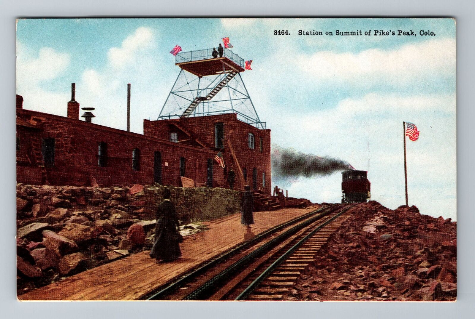 Pike\'s Peak CO-Colorado, Station on Summit, Railroad Tracks, Vintage Postcard