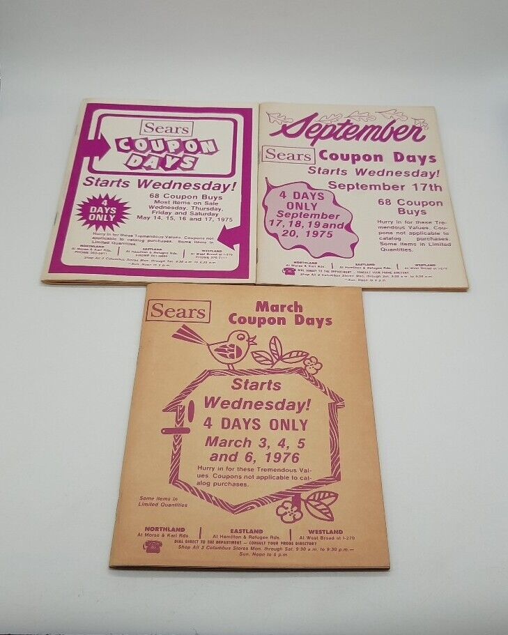 Vintage 75 & 76 Sears Eastland Northland Westland Ohio Mall Coupon Sale Book LOT