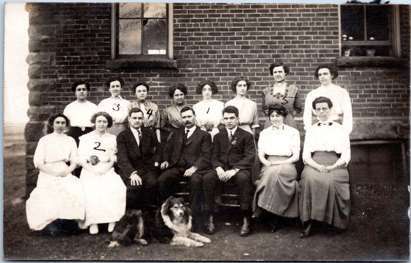 RPPC Group Picture of Teachers, one dog, Unknown School - Photo Postcard c1910s