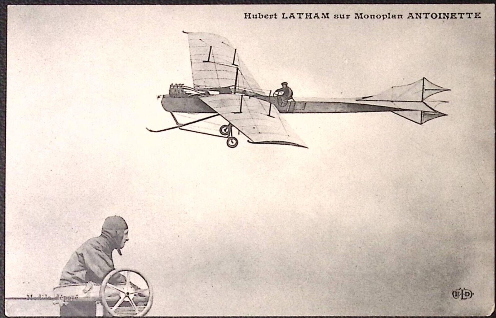 c1910 FRENCH Aviation Postcard Hubert Latham sur Monoplan Antoinette UNPOSTED