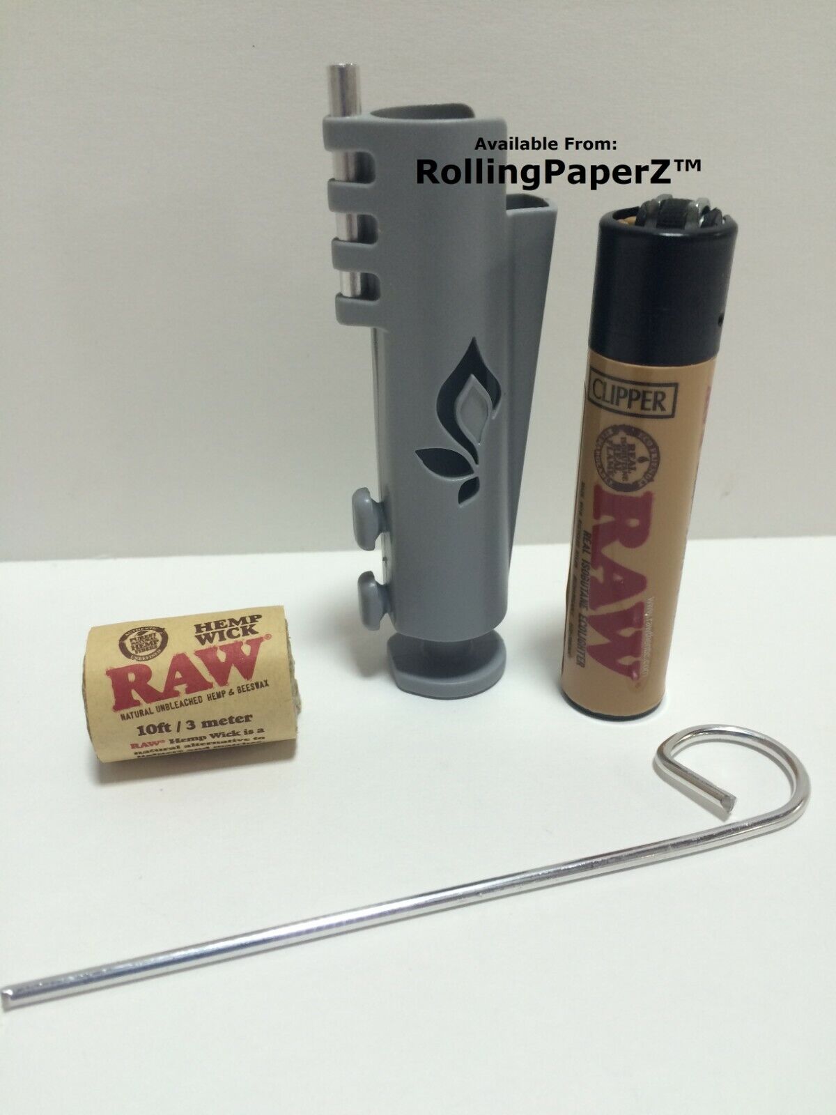 GRAY HEMPLIGHT™ LIGHTER CASE + RAW™ CLIPPER™ & 10 Feet HEMP WICK + FREE POKER