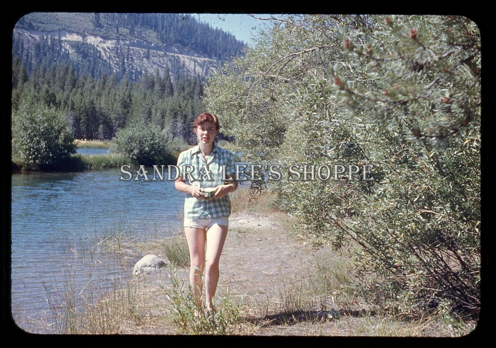 1955 Drewry Original Slide Donner Lake Pretty Red Head Woman Walking Trail #4432