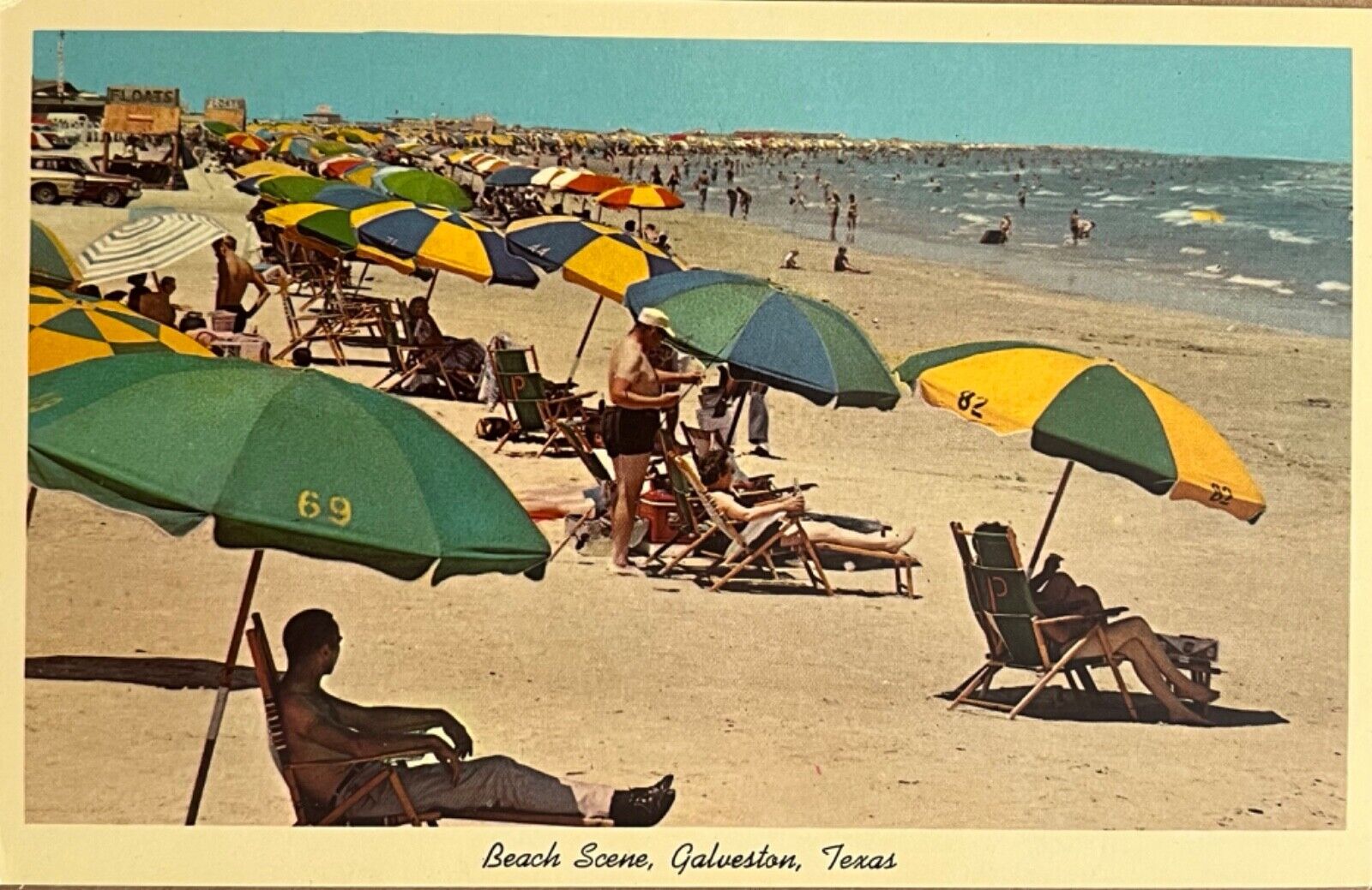 Galveston Texas Beach Scene Postcard c1970